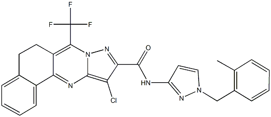 11-chloro-N-[1-(2-methylbenzyl)-1H-pyrazol-3-yl]-7-(trifluoromethyl)-5,6-dihydrobenzo[h]pyrazolo[5,1-b]quinazoline-10-carboxamide 结构式