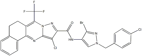 N-[3-bromo-1-(4-chlorobenzyl)-1H-pyrazol-4-yl]-11-chloro-7-(trifluoromethyl)-5,6-dihydrobenzo[h]pyrazolo[5,1-b]quinazoline-10-carboxamide 结构式