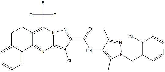 11-chloro-N-[1-(2-chlorobenzyl)-3,5-dimethyl-1H-pyrazol-4-yl]-7-(trifluoromethyl)-5,6-dihydrobenzo[h]pyrazolo[5,1-b]quinazoline-10-carboxamide 结构式