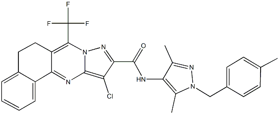 11-chloro-N-[3,5-dimethyl-1-(4-methylbenzyl)-1H-pyrazol-4-yl]-7-(trifluoromethyl)-5,6-dihydrobenzo[h]pyrazolo[5,1-b]quinazoline-10-carboxamide 结构式