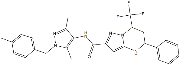 N-[3,5-dimethyl-1-(4-methylbenzyl)-1H-pyrazol-4-yl]-5-phenyl-7-(trifluoromethyl)-4,5,6,7-tetrahydropyrazolo[1,5-a]pyrimidine-2-carboxamide 结构式