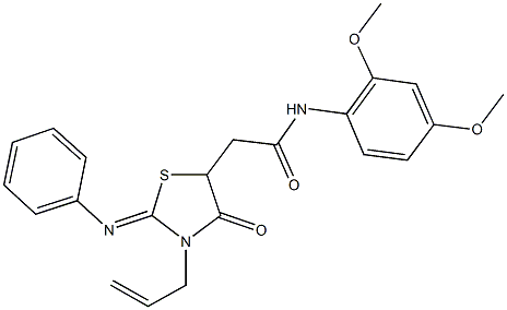 2-[3-allyl-4-oxo-2-(phenylimino)-1,3-thiazolidin-5-yl]-N-(2,4-dimethoxyphenyl)acetamide 结构式