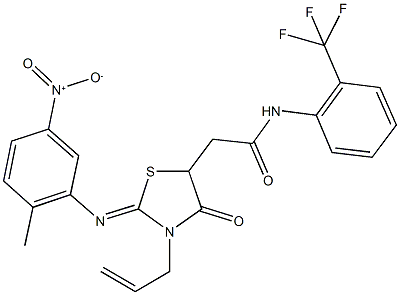 2-[3-allyl-2-({5-nitro-2-methylphenyl}imino)-4-oxo-1,3-thiazolidin-5-yl]-N-[2-(trifluoromethyl)phenyl]acetamide 结构式