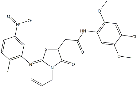 2-[3-allyl-2-({5-nitro-2-methylphenyl}imino)-4-oxo-1,3-thiazolidin-5-yl]-N-(4-chloro-2,5-dimethoxyphenyl)acetamide 结构式