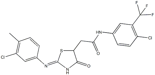 2-{2-[(3-chloro-4-methylphenyl)imino]-4-oxo-1,3-thiazolidin-5-yl}-N-[4-chloro-3-(trifluoromethyl)phenyl]acetamide 结构式