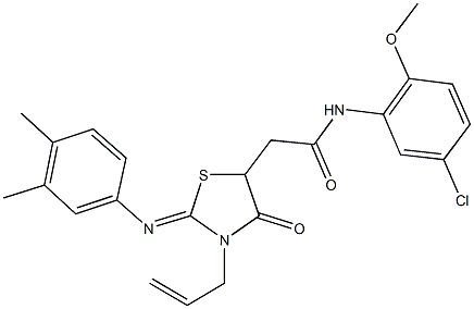 2-{3-allyl-2-[(3,4-dimethylphenyl)imino]-4-oxo-1,3-thiazolidin-5-yl}-N-(5-chloro-2-methoxyphenyl)acetamide 结构式