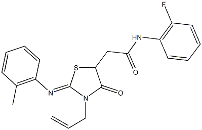 2-{3-allyl-2-[(2-methylphenyl)imino]-4-oxo-1,3-thiazolidin-5-yl}-N-(2-fluorophenyl)acetamide 结构式