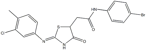 N-(4-bromophenyl)-2-{2-[(3-chloro-4-methylphenyl)imino]-4-oxo-1,3-thiazolidin-5-yl}acetamide 结构式