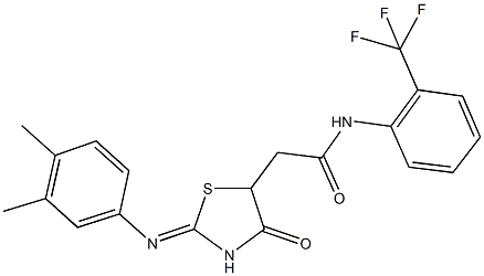 2-{2-[(3,4-dimethylphenyl)imino]-4-oxo-1,3-thiazolidin-5-yl}-N-[2-(trifluoromethyl)phenyl]acetamide 结构式