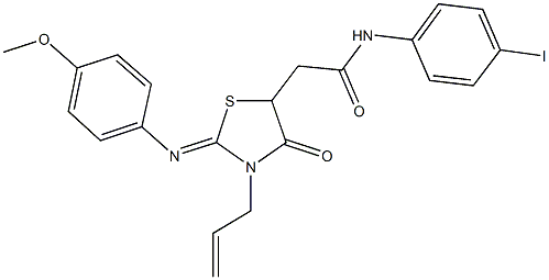 2-{3-allyl-2-[(4-methoxyphenyl)imino]-4-oxo-1,3-thiazolidin-5-yl}-N-(4-iodophenyl)acetamide 结构式
