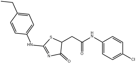 N-(4-chlorophenyl)-2-{2-[(4-ethylphenyl)imino]-4-oxo-1,3-thiazolidin-5-yl}acetamide 结构式