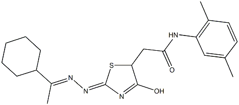 2-{2-[(1-cyclohexylethylidene)hydrazono]-4-hydroxy-2,5-dihydro-1,3-thiazol-5-yl}-N-(2,5-dimethylphenyl)acetamide 结构式