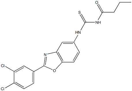 N-butyryl-N'-[2-(3,4-dichlorophenyl)-1,3-benzoxazol-5-yl]thiourea 结构式