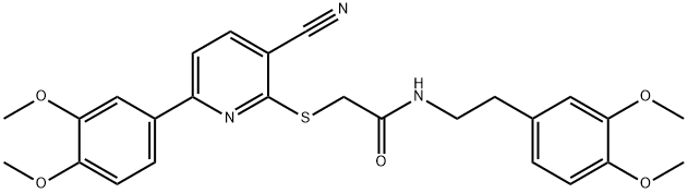 2-{[3-cyano-6-(3,4-dimethoxyphenyl)pyridin-2-yl]sulfanyl}-N-[2-(3,4-dimethoxyphenyl)ethyl]acetamide 结构式