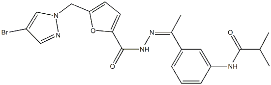 N-[3-(N-{5-[(4-bromo-1H-pyrazol-1-yl)methyl]-2-furoyl}ethanehydrazonoyl)phenyl]-2-methylpropanamide 结构式