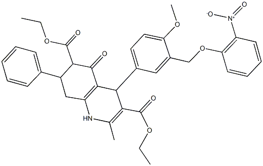 diethyl 4-[3-({2-nitrophenoxy}methyl)-4-methoxyphenyl]-2-methyl-5-oxo-7-phenyl-1,4,5,6,7,8-hexahydroquinoline-3,6-dicarboxylate 结构式