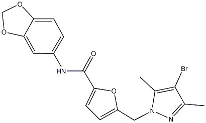 N-(1,3-benzodioxol-5-yl)-5-[(4-bromo-3,5-dimethyl-1H-pyrazol-1-yl)methyl]-2-furamide 结构式