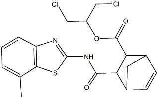 2-chloro-1-(chloromethyl)ethyl 3-{[(7-methyl-1,3-benzothiazol-2-yl)amino]carbonyl}bicyclo[2.2.1]hept-5-ene-2-carboxylate 结构式