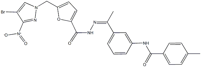 N-(3-{N-[5-({4-bromo-3-nitro-1H-pyrazol-1-yl}methyl)-2-furoyl]ethanehydrazonoyl}phenyl)-4-methylbenzamide 结构式