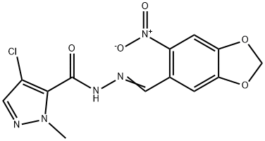 4-chloro-N'-({6-nitro-1,3-benzodioxol-5-yl}methylene)-1-methyl-1H-pyrazole-5-carbohydrazide 结构式