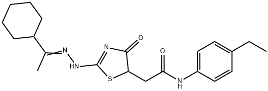 2-{2-[(1-cyclohexylethylidene)hydrazono]-4-hydroxy-2,5-dihydro-1,3-thiazol-5-yl}-N-(4-ethylphenyl)acetamide 结构式