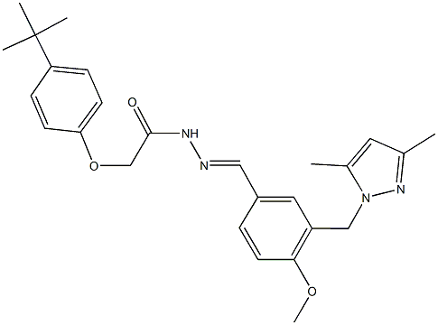 2-(4-tert-butylphenoxy)-N'-{3-[(3,5-dimethyl-1H-pyrazol-1-yl)methyl]-4-methoxybenzylidene}acetohydrazide 结构式