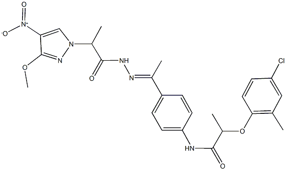 2-(4-chloro-2-methylphenoxy)-N-{4-[N-(2-{4-nitro-3-methoxy-1H-pyrazol-1-yl}propanoyl)ethanehydrazonoyl]phenyl}propanamide 结构式