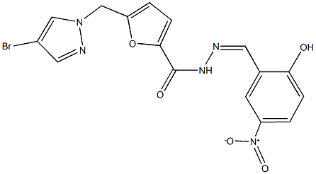 5-[(4-bromo-1H-pyrazol-1-yl)methyl]-N'-{2-hydroxy-5-nitrobenzylidene}-2-furohydrazide 结构式