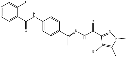 N-(4-{N-[(4-bromo-1,5-dimethyl-1H-pyrazol-3-yl)carbonyl]ethanehydrazonoyl}phenyl)-2-fluorobenzamide 结构式