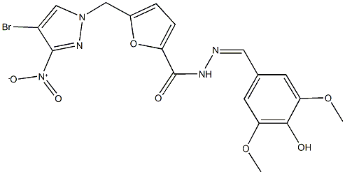 5-({4-bromo-3-nitro-1H-pyrazol-1-yl}methyl)-N'-(4-hydroxy-3,5-dimethoxybenzylidene)-2-furohydrazide 结构式
