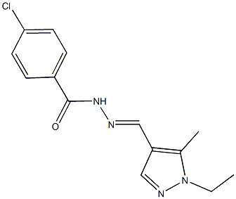 4-chloro-N'-[(1-ethyl-5-methyl-1H-pyrazol-4-yl)methylene]benzohydrazide 结构式