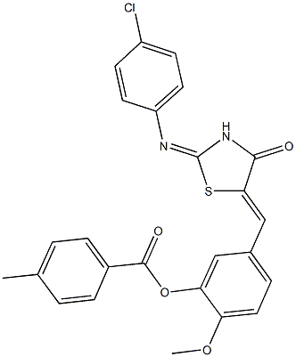 5-({2-[(4-chlorophenyl)imino]-4-oxo-1,3-thiazolidin-5-ylidene}methyl)-2-methoxyphenyl 4-methylbenzoate 结构式