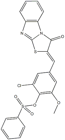 2-chloro-6-methoxy-4-[(3-oxo[1,3]thiazolo[3,2-a]benzimidazol-2(3H)-ylidene)methyl]phenyl benzenesulfonate 结构式