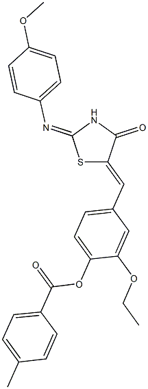 2-ethoxy-4-({2-[(4-methoxyphenyl)imino]-4-oxo-1,3-thiazolidin-5-ylidene}methyl)phenyl 4-methylbenzoate 结构式