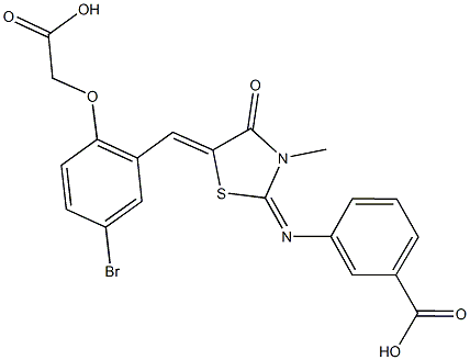 3-({5-[5-bromo-2-(carboxymethoxy)benzylidene]-3-methyl-4-oxo-1,3-thiazolidin-2-ylidene}amino)benzoic acid 结构式