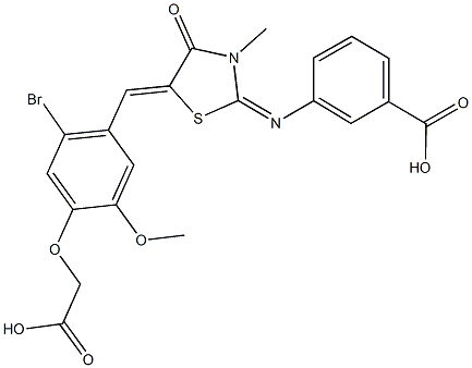 3-({5-[2-bromo-4-(carboxymethoxy)-5-methoxybenzylidene]-3-methyl-4-oxo-1,3-thiazolidin-2-ylidene}amino)benzoic acid 结构式