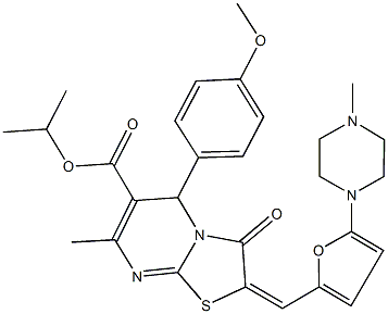 isopropyl 5-(4-methoxyphenyl)-7-methyl-2-{[5-(4-methyl-1-piperazinyl)-2-furyl]methylene}-3-oxo-2,3-dihydro-5H-[1,3]thiazolo[3,2-a]pyrimidine-6-carboxylate 结构式