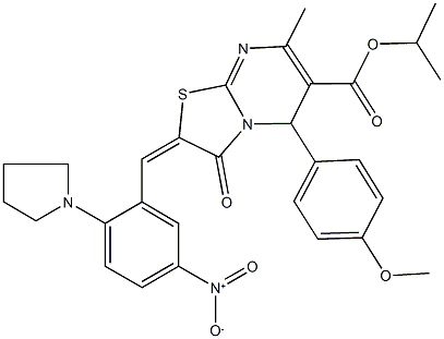 isopropyl 2-[5-nitro-2-(1-pyrrolidinyl)benzylidene]-5-(4-methoxyphenyl)-7-methyl-3-oxo-2,3-dihydro-5H-[1,3]thiazolo[3,2-a]pyrimidine-6-carboxylate 结构式