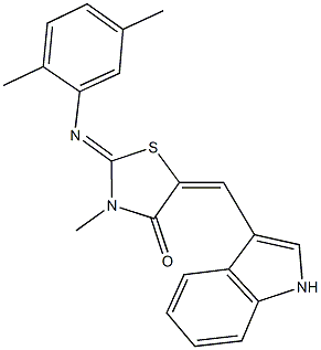 2-[(2,5-dimethylphenyl)imino]-5-(1H-indol-3-ylmethylene)-3-methyl-1,3-thiazolidin-4-one 结构式