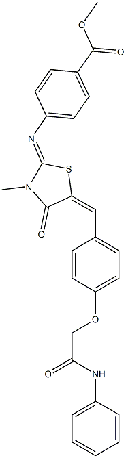 methyl 4-({5-[4-(2-anilino-2-oxoethoxy)benzylidene]-3-methyl-4-oxo-1,3-thiazolidin-2-ylidene}amino)benzoate 结构式