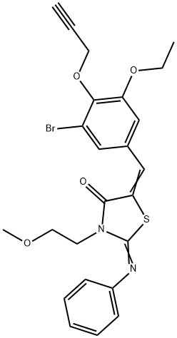 5-[3-bromo-5-ethoxy-4-(2-propynyloxy)benzylidene]-3-(2-methoxyethyl)-2-(phenylimino)-1,3-thiazolidin-4-one 结构式