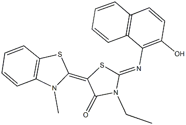 3-ethyl-2-[(2-hydroxy-1-naphthyl)imino]-5-(3-methyl-1,3-benzothiazol-2(3H)-ylidene)-1,3-thiazolidin-4-one 结构式