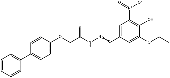 2-([1,1'-biphenyl]-4-yloxy)-N'-{3-ethoxy-4-hydroxy-5-nitrobenzylidene}acetohydrazide 结构式