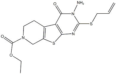 ethyl 2-(allylsulfanyl)-3-amino-4-oxo-3,5,6,8-tetrahydropyrido[4',3':4,5]thieno[2,3-d]pyrimidine-7(4H)-carboxylate 结构式