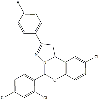 9-chloro-5-(2,4-dichlorophenyl)-2-(4-fluorophenyl)-1,10b-dihydropyrazolo[1,5-c][1,3]benzoxazine 结构式