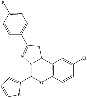 9-chloro-2-(4-fluorophenyl)-5-thien-2-yl-1,10b-dihydropyrazolo[1,5-c][1,3]benzoxazine 结构式