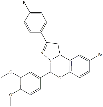 5-[3,4-bis(methyloxy)phenyl]-9-bromo-2-(4-fluorophenyl)-1,10b-dihydropyrazolo[1,5-c][1,3]benzoxazine 结构式