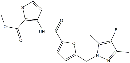 methyl 3-({5-[(4-bromo-3,5-dimethyl-1H-pyrazol-1-yl)methyl]-2-furoyl}amino)-2-thiophenecarboxylate 结构式