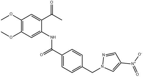 N-(2-acetyl-4,5-dimethoxyphenyl)-4-({4-nitro-1H-pyrazol-1-yl}methyl)benzamide 结构式