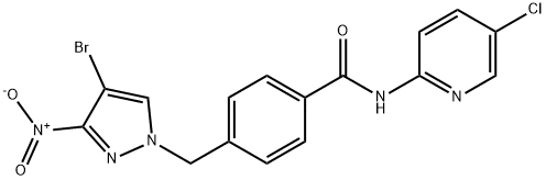 4-({4-bromo-3-nitro-1H-pyrazol-1-yl}methyl)-N-(5-chloro-2-pyridinyl)benzamide 结构式